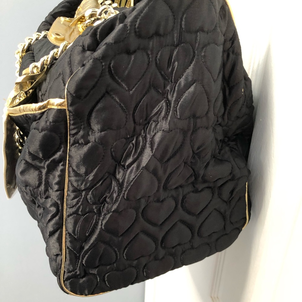 Betseyville Betsey Johnson Party Hearty Black Gold overnight Bag Quilted duffle - Picture 6 of 15